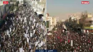 اليمنيون يشاركون في تشييع سليماني والمهندس.. مظاهرة حاشدة في صعدة تنديدا بجريمة الاغتيال