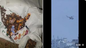 الطيران المروحي تلقي أكياس الحلوى على منازل المواطنين بصنعاء “شاهد الصورة”