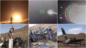 الإعلام الحربي يوزع مشاهد إسقاط الطائرة الأمريكية “MQ-9 Reaper” في أجواء صعدة
