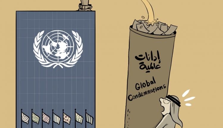 كاريكاتير.. كان العدو الإسرائيلي يفعلها على القناون الدولي والإدانات العالملية لجرائمه الوحشية بغزة