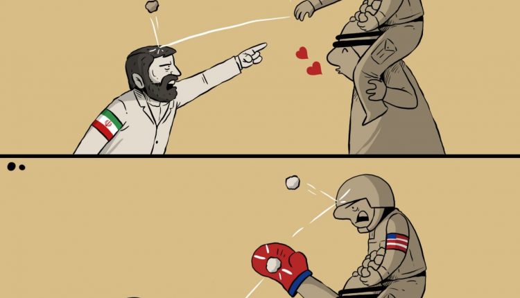 كاريكاتير .. دول التطبيع تدفع للأمريكي وتحميه وتتلقى الضربات نيابة عنه